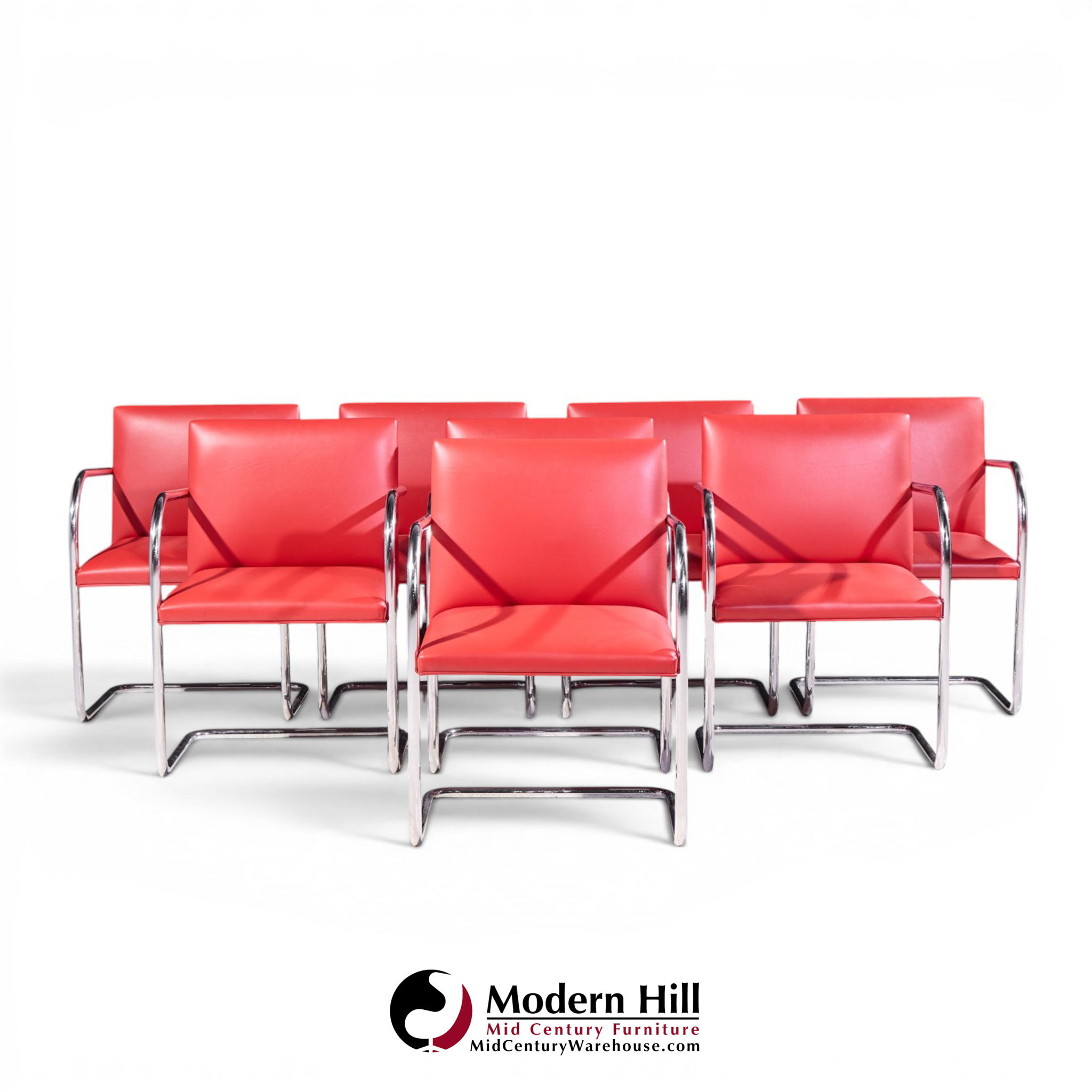 mies van der rohe for knoll brno mid century cantilever chrome dining chairs - set of 8