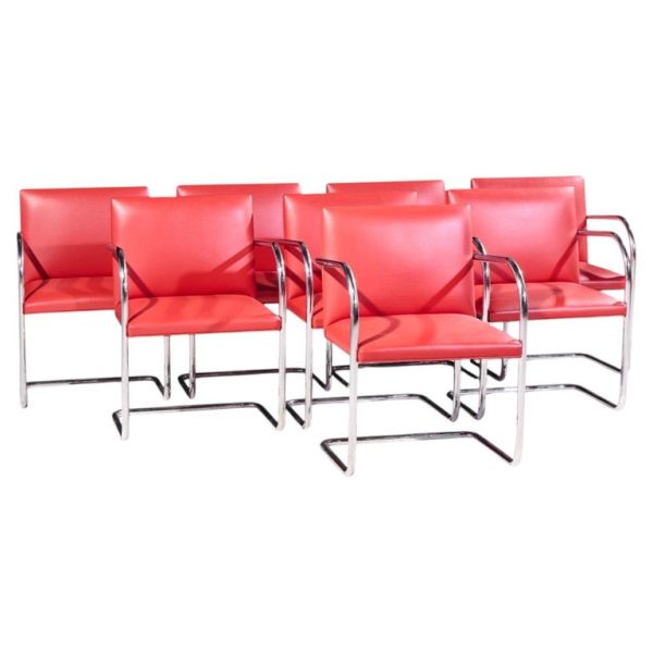 mies van der rohe for knoll brno mid century cantilever chrome dining chairs - set of 8