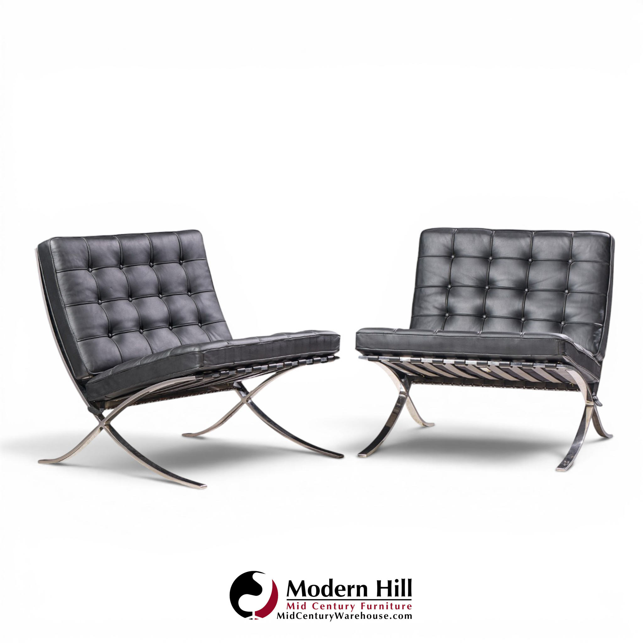 mies van der rohe for knoll mid century barcelona chairs - pair