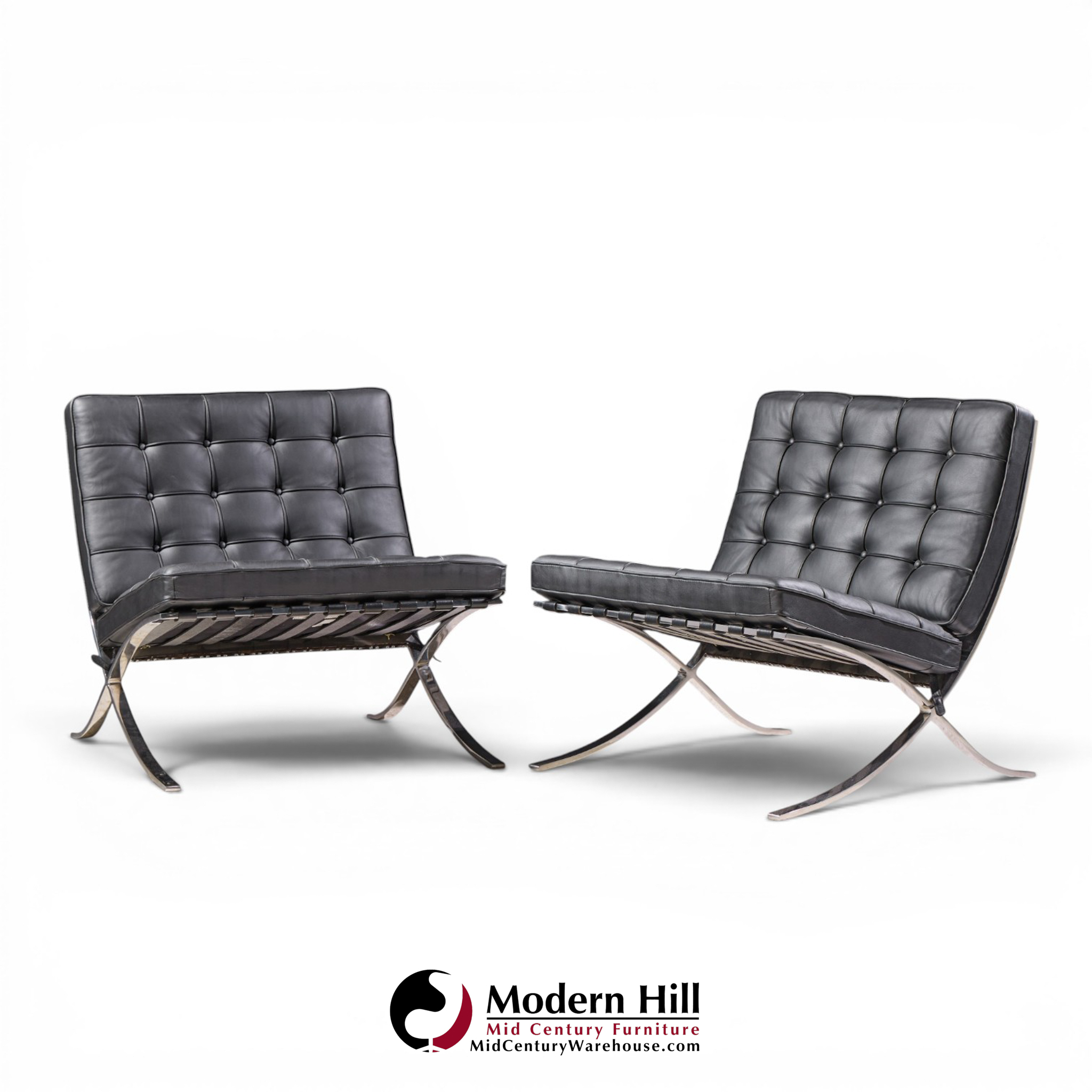mies van der rohe for knoll mid century barcelona chairs - pair