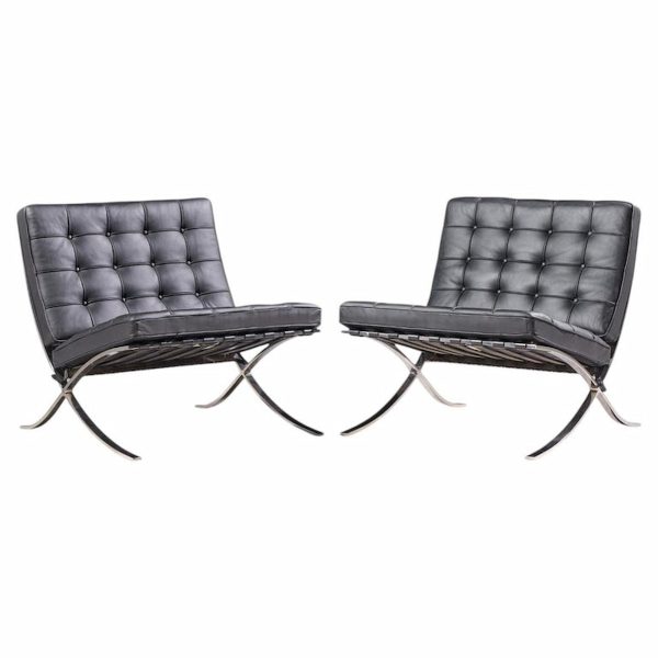 mies van der rohe for knoll mid century barcelona chairs - pair