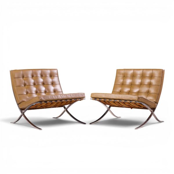 mies van der rohe for knoll mid century barcelona lounge chairs - pair