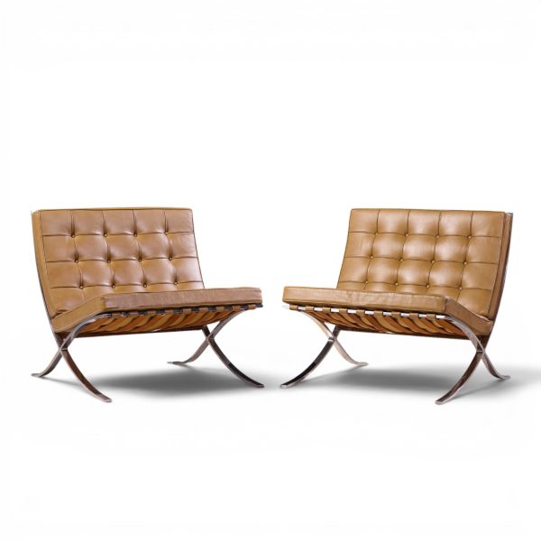 mies van der rohe for knoll mid century barcelona lounge chairs - pair