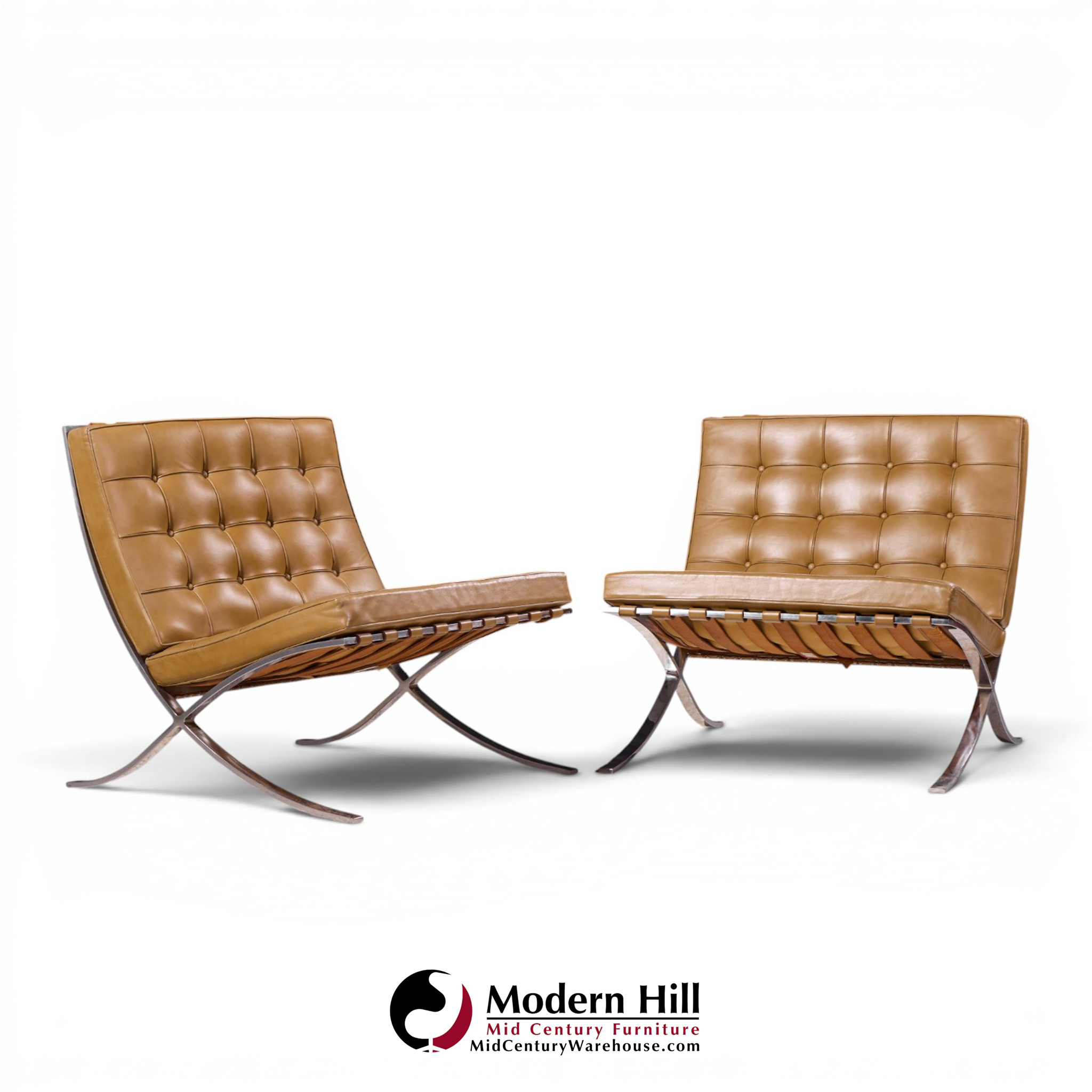 mies van der rohe for knoll mid century barcelona lounge chairs - pair