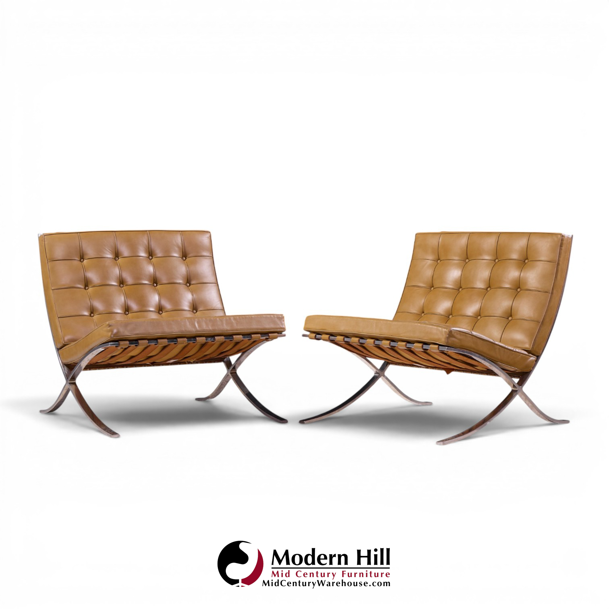 mies van der rohe for knoll mid century barcelona lounge chairs - pair