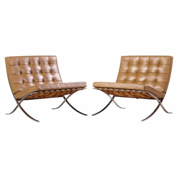 mies van der rohe for knoll mid century barcelona lounge chairs - pair