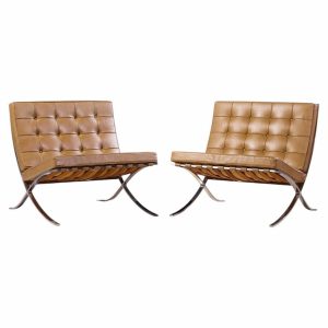 mies van der rohe for knoll mid century barcelona lounge chairs - pair