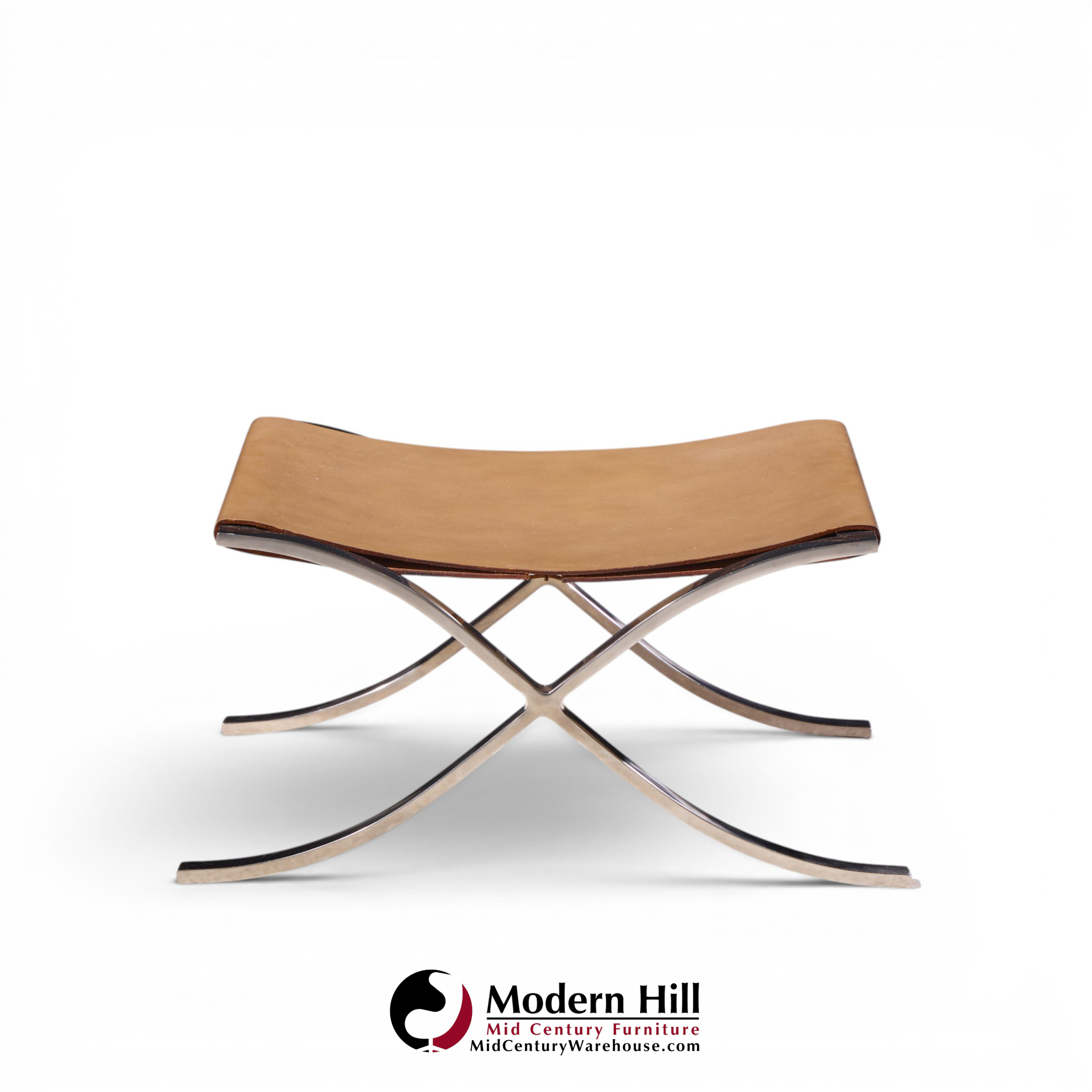 mies van der rohe for knoll mid century barcelona stool with cowhide sling