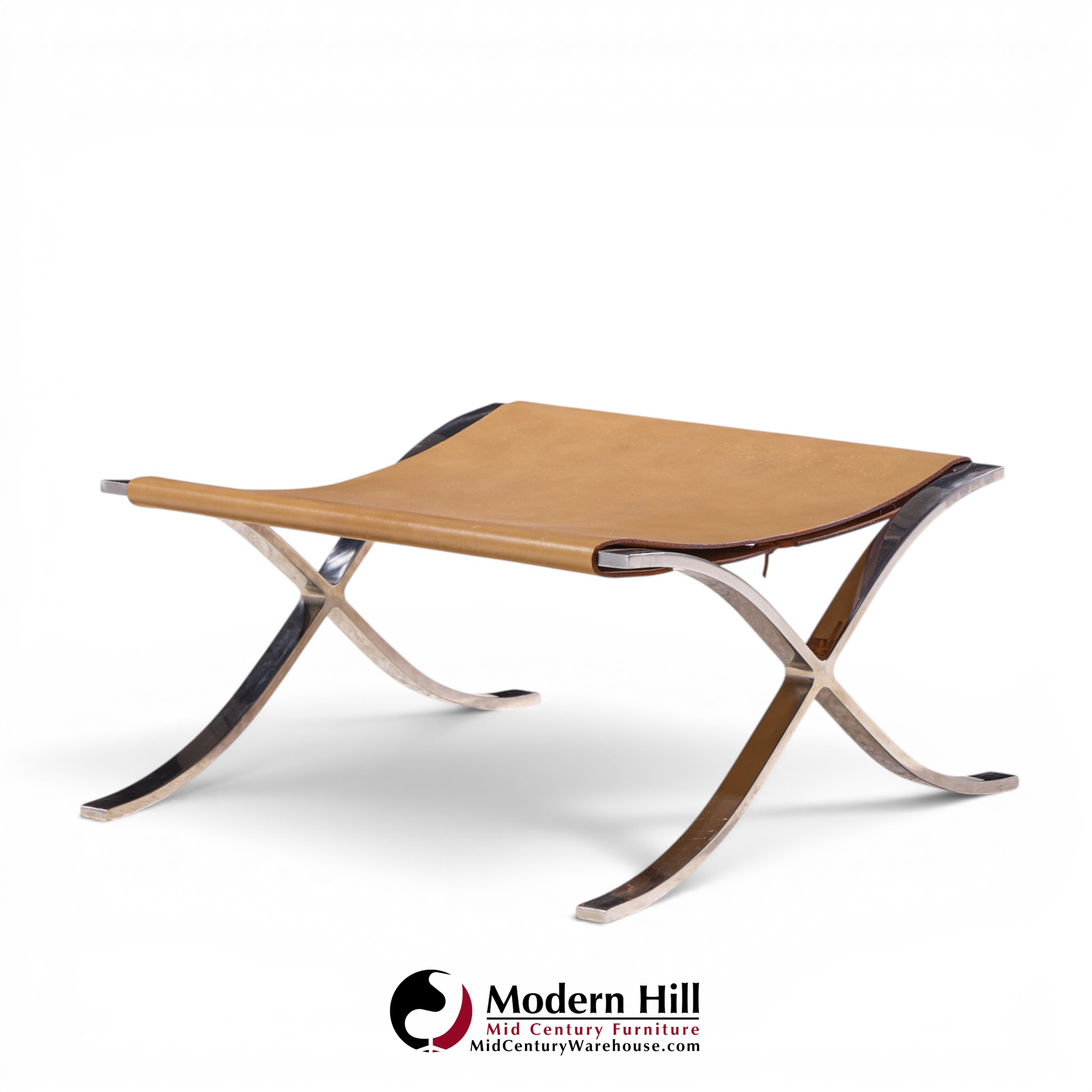 mies van der rohe for knoll mid century barcelona stool with cowhide sling