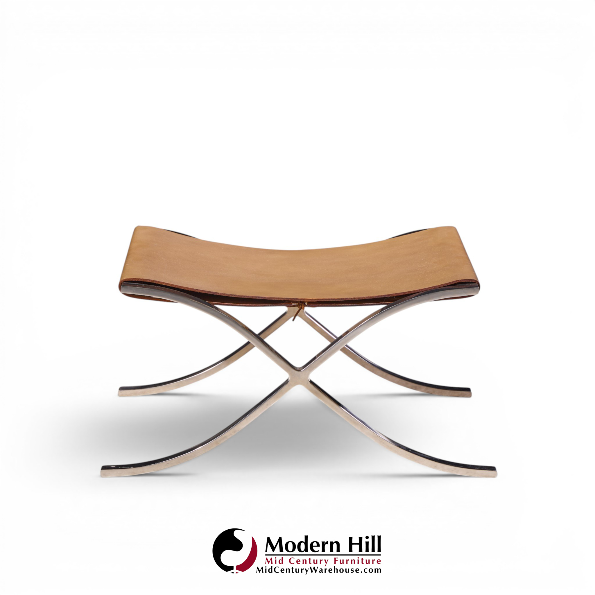 mies van der rohe for knoll mid century barcelona stool with cowhide sling