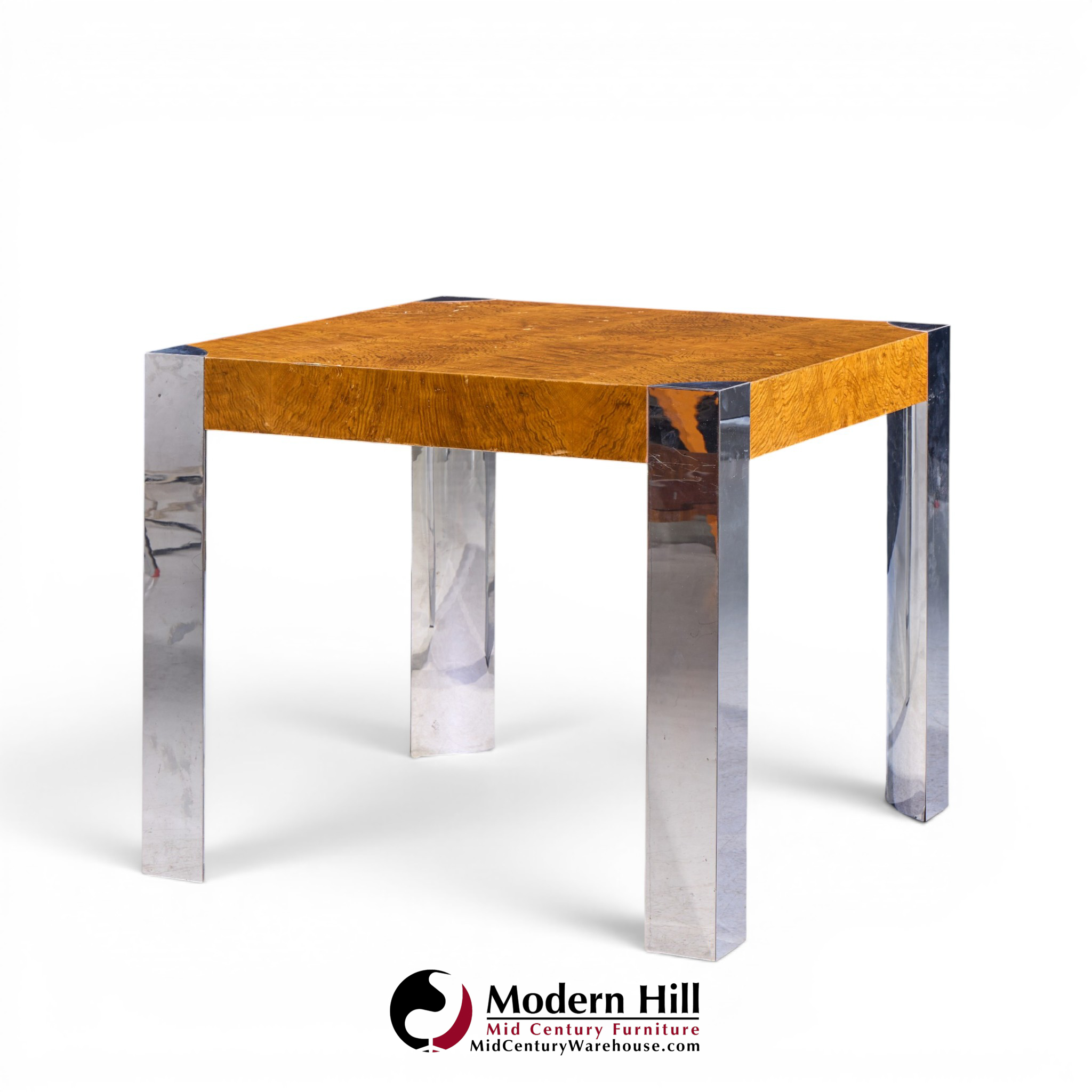 milo baughman style mid century chrome and burlwood dining table