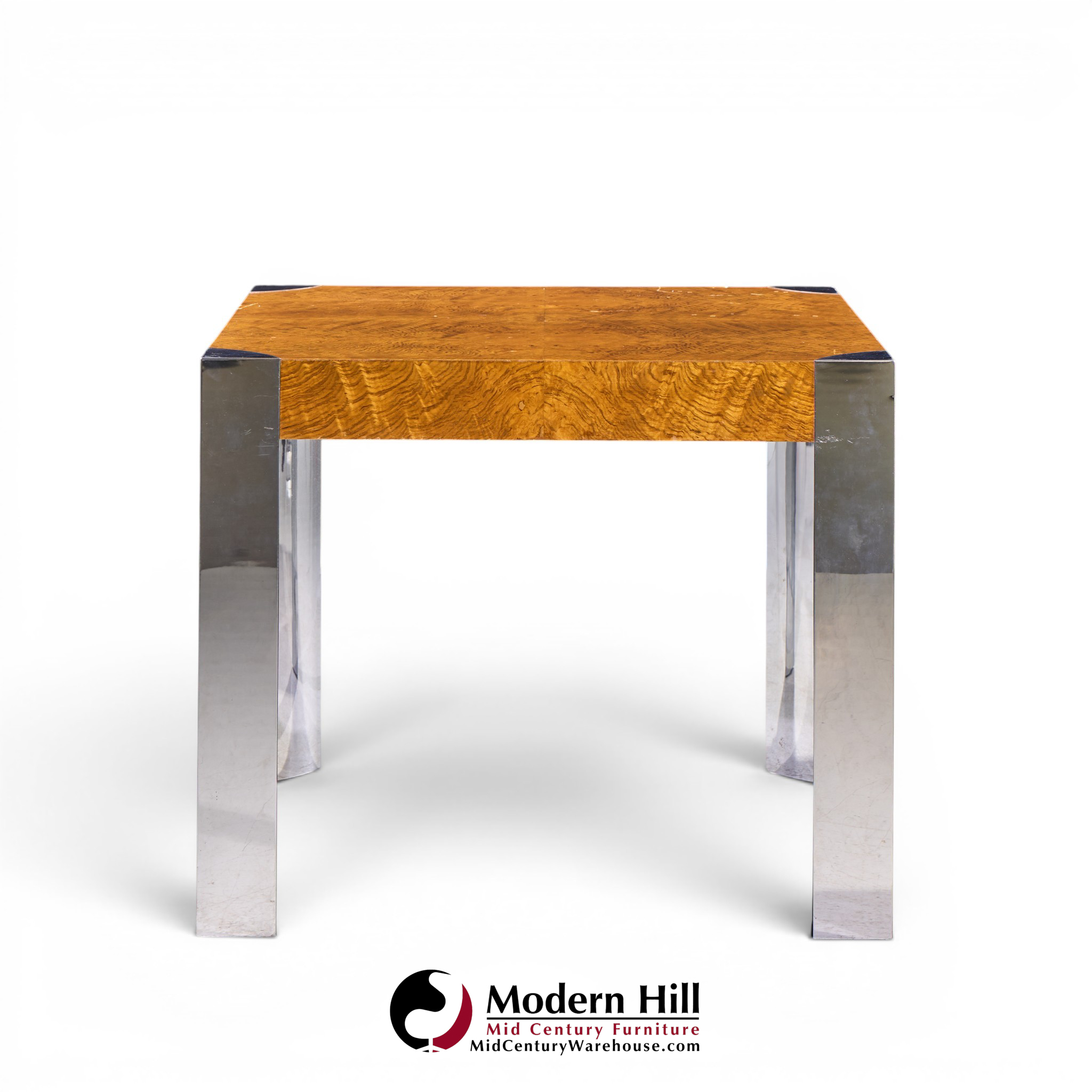milo baughman style mid century chrome and burlwood dining table