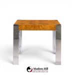 milo baughman style mid century chrome and burlwood dining table