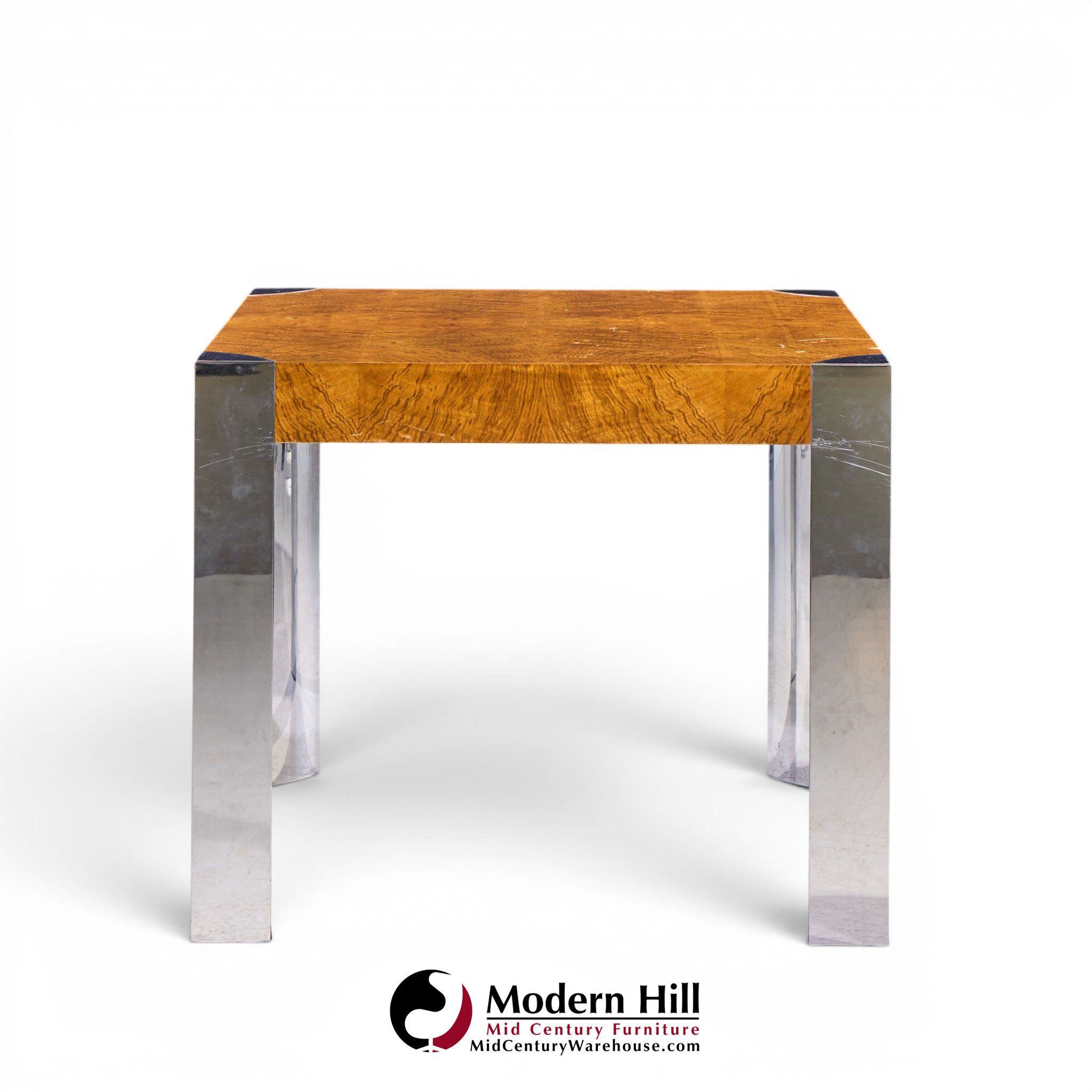 milo baughman style mid century chrome and burlwood dining table