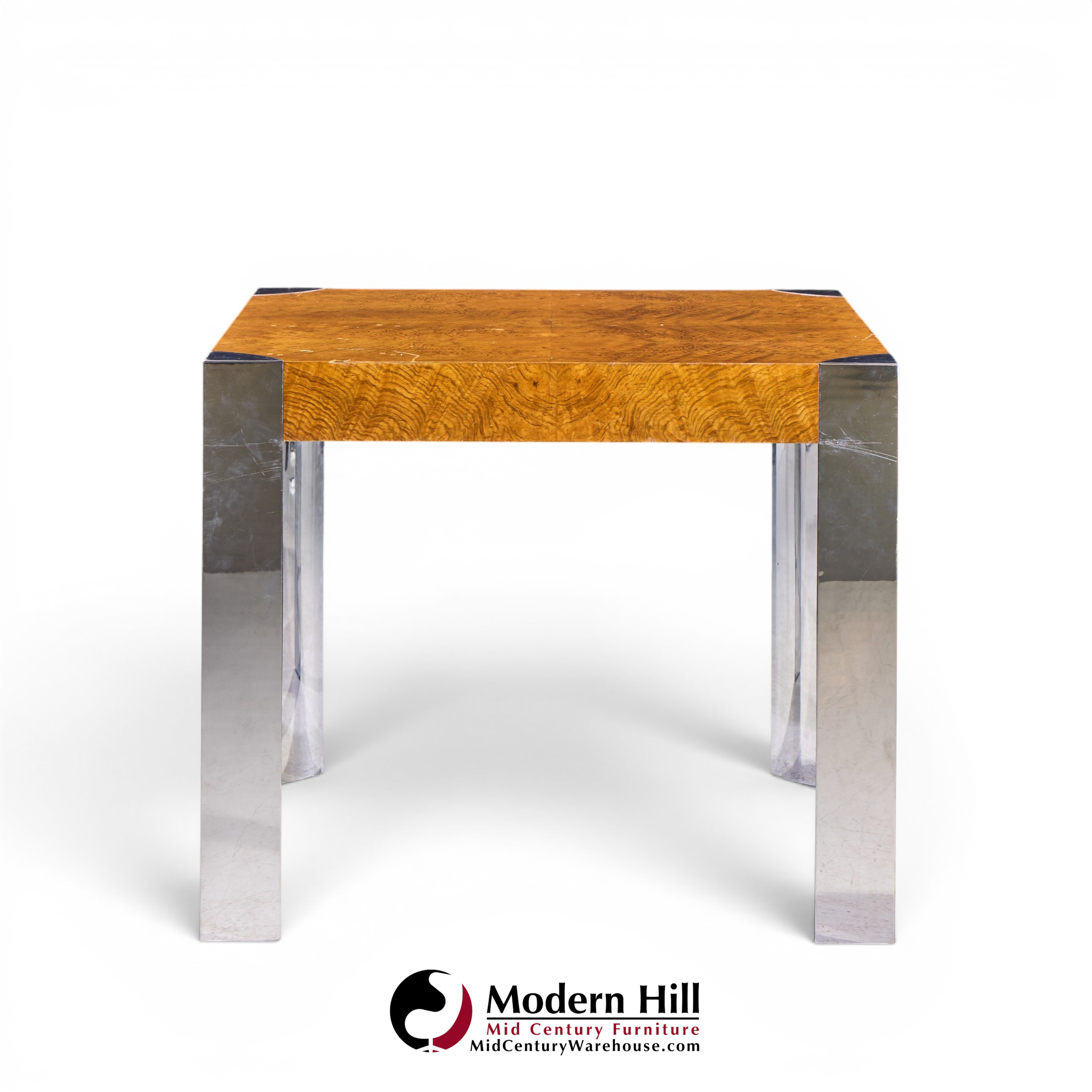milo baughman style mid century chrome and burlwood dining table