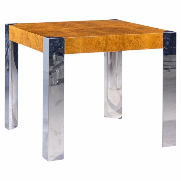 milo baughman style mid century chrome and burlwood dining table