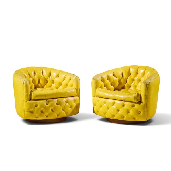 milo baughman for thayer coggin mid century tufted swivel lounge chairs - pair