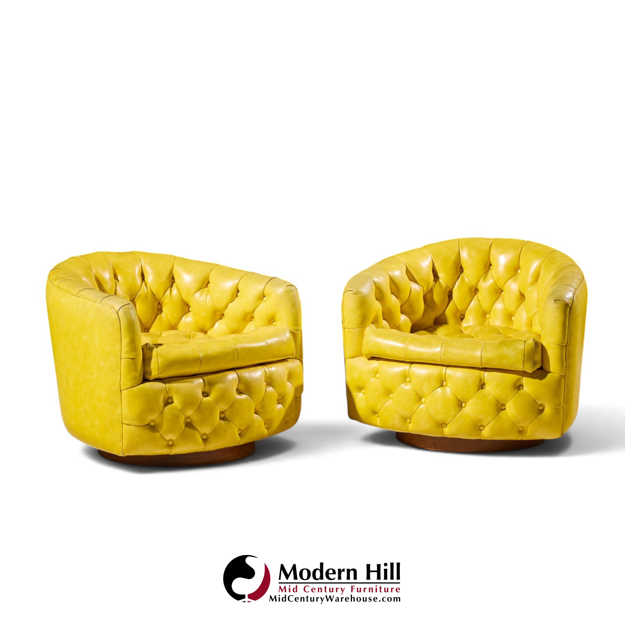 milo baughman for thayer coggin mid century tufted swivel lounge chairs - pair