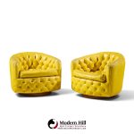 milo baughman for thayer coggin mid century tufted swivel lounge chairs - pair