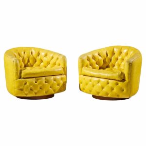 milo baughman for thayer coggin mid century tufted swivel lounge chairs - pair