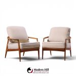 milo baughman for thayer coggin mid century walnut lounge chairs - pair