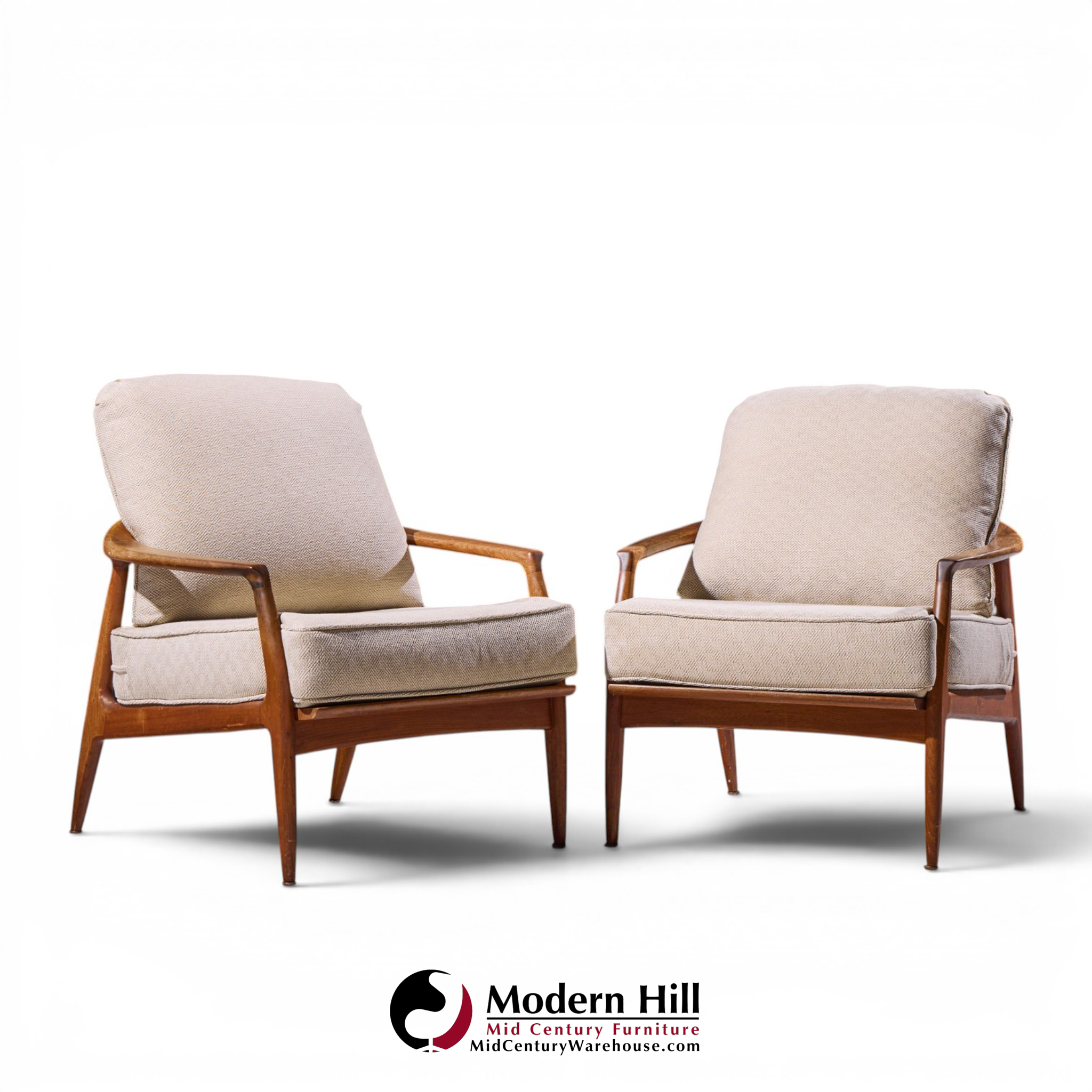 milo baughman for thayer coggin mid century walnut lounge chairs - pair