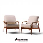 milo baughman for thayer coggin mid century walnut lounge chairs - pair