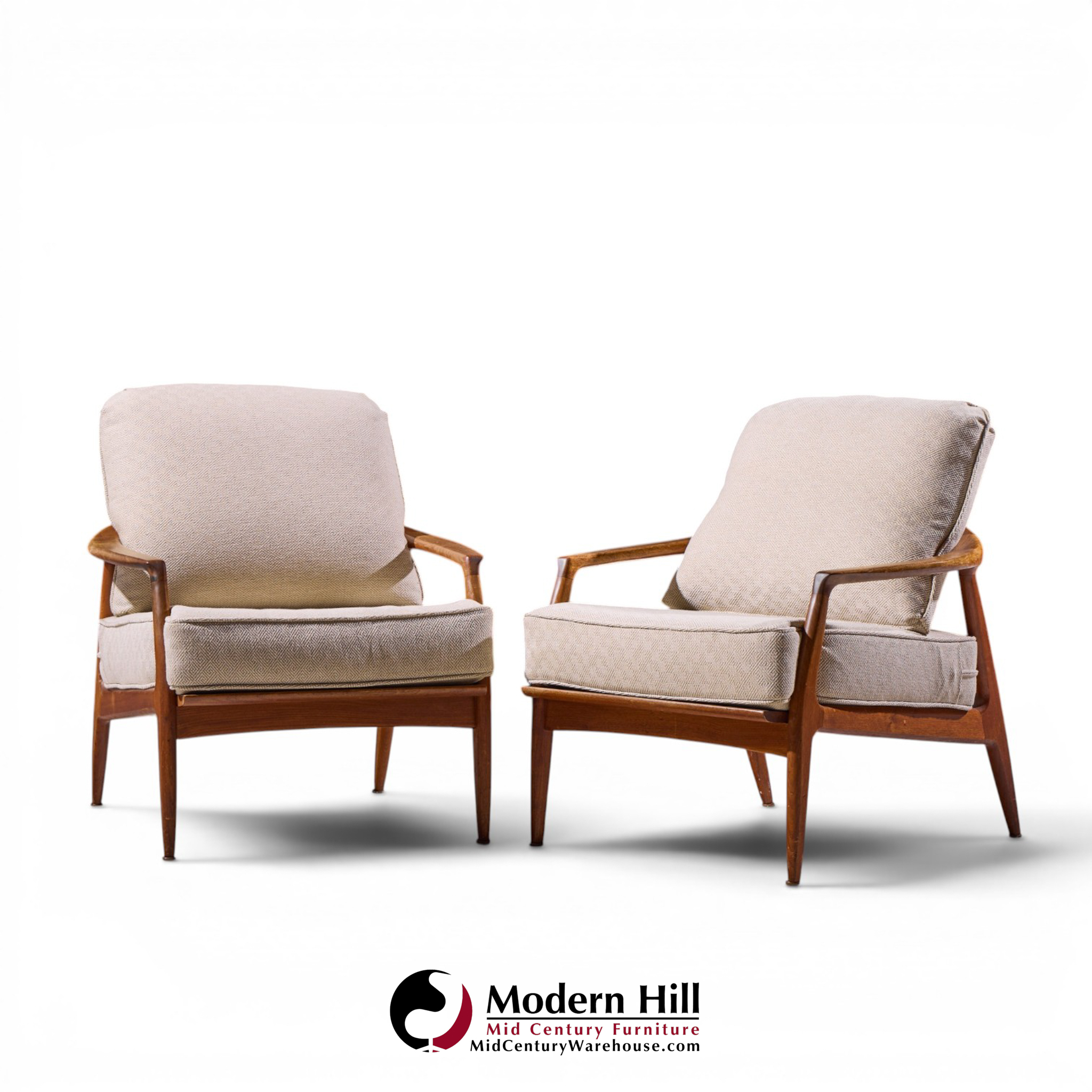 milo baughman for thayer coggin mid century walnut lounge chairs - pair