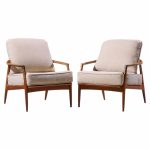 milo baughman for thayer coggin mid century walnut lounge chairs - pair