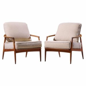 milo baughman for thayer coggin mid century walnut lounge chairs - pair