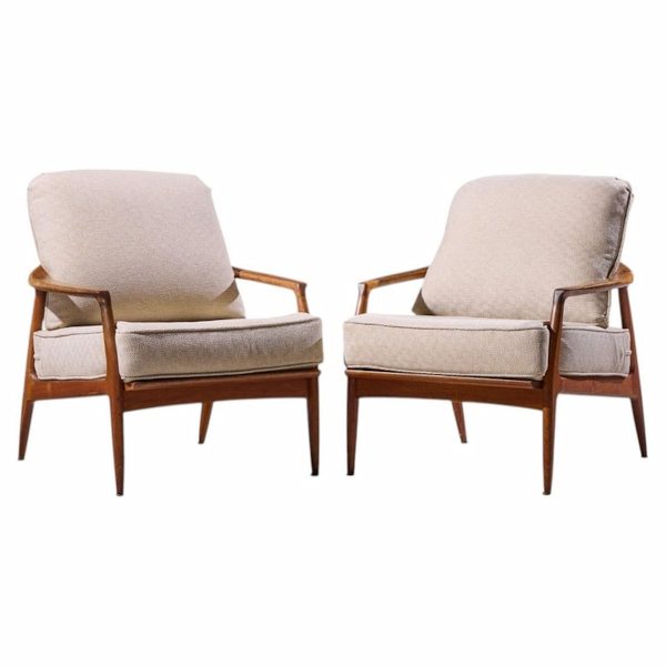 milo baughman for thayer coggin mid century walnut lounge chairs - pair