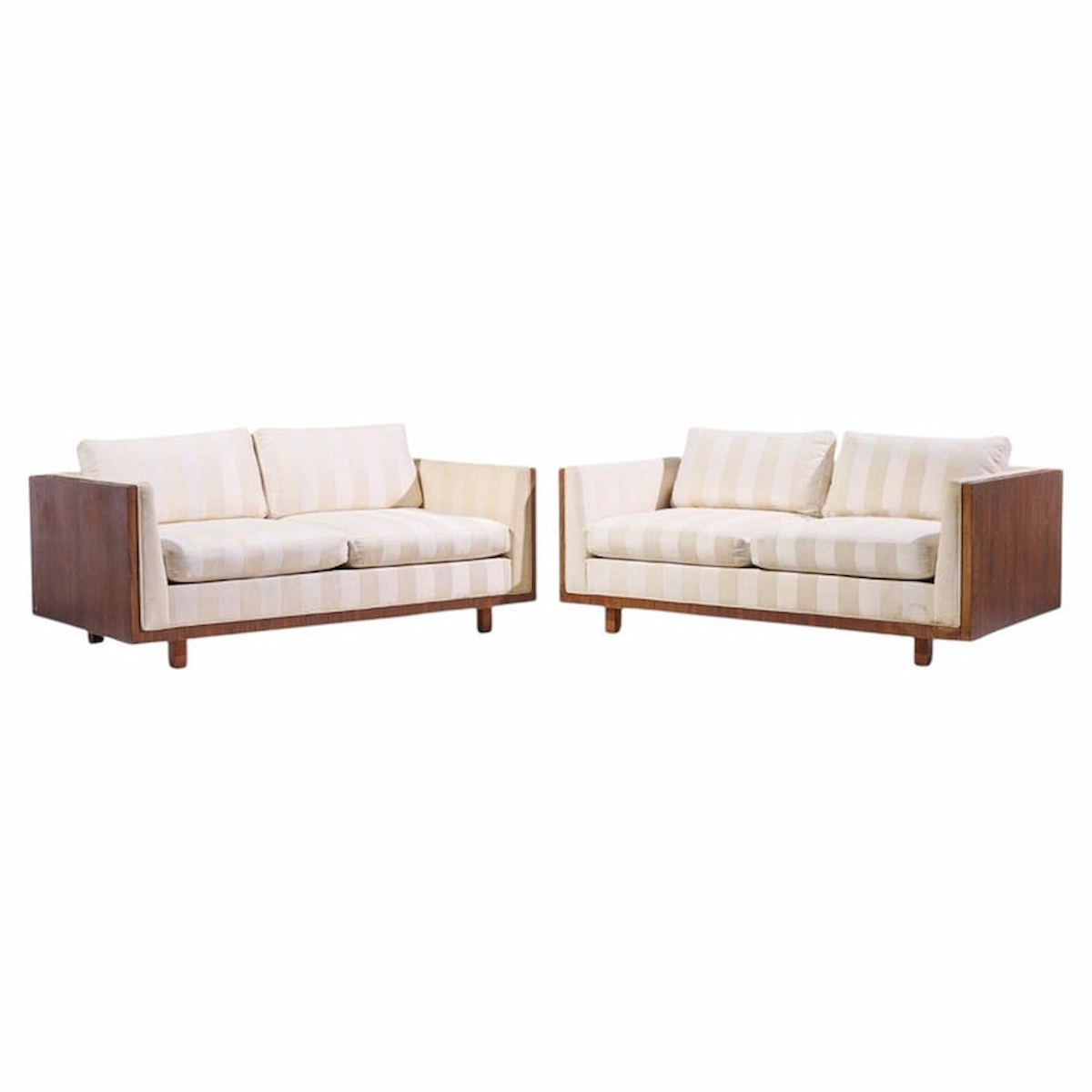milo baughman for thayer coggin style mid century rosewood case loveseat sofa - pair