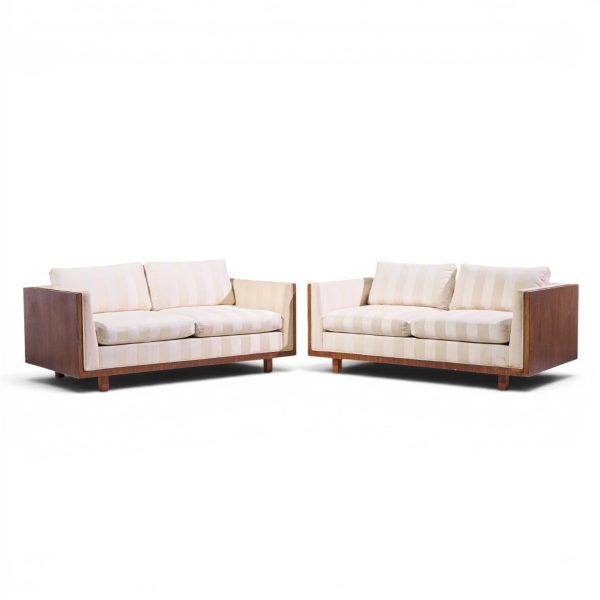 milo baughman for thayer coggin style mid century rosewood case loveseat sofa - pair