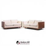 milo baughman for thayer coggin style mid century rosewood case loveseat sofa - pair