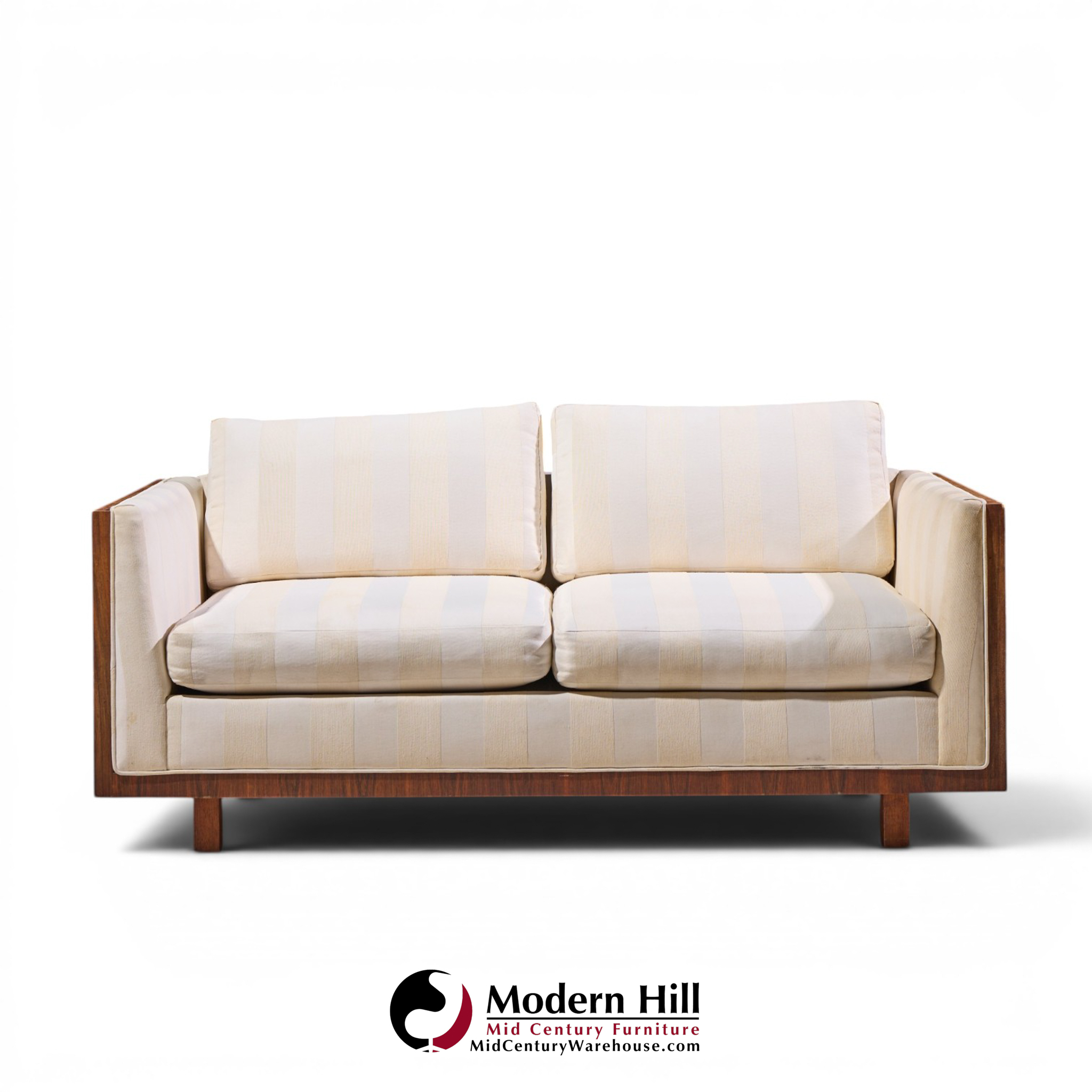 milo baughman for thayer coggin style mid century rosewood case loveseat sofa - pair