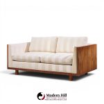 milo baughman for thayer coggin style mid century rosewood case loveseat sofa - pair