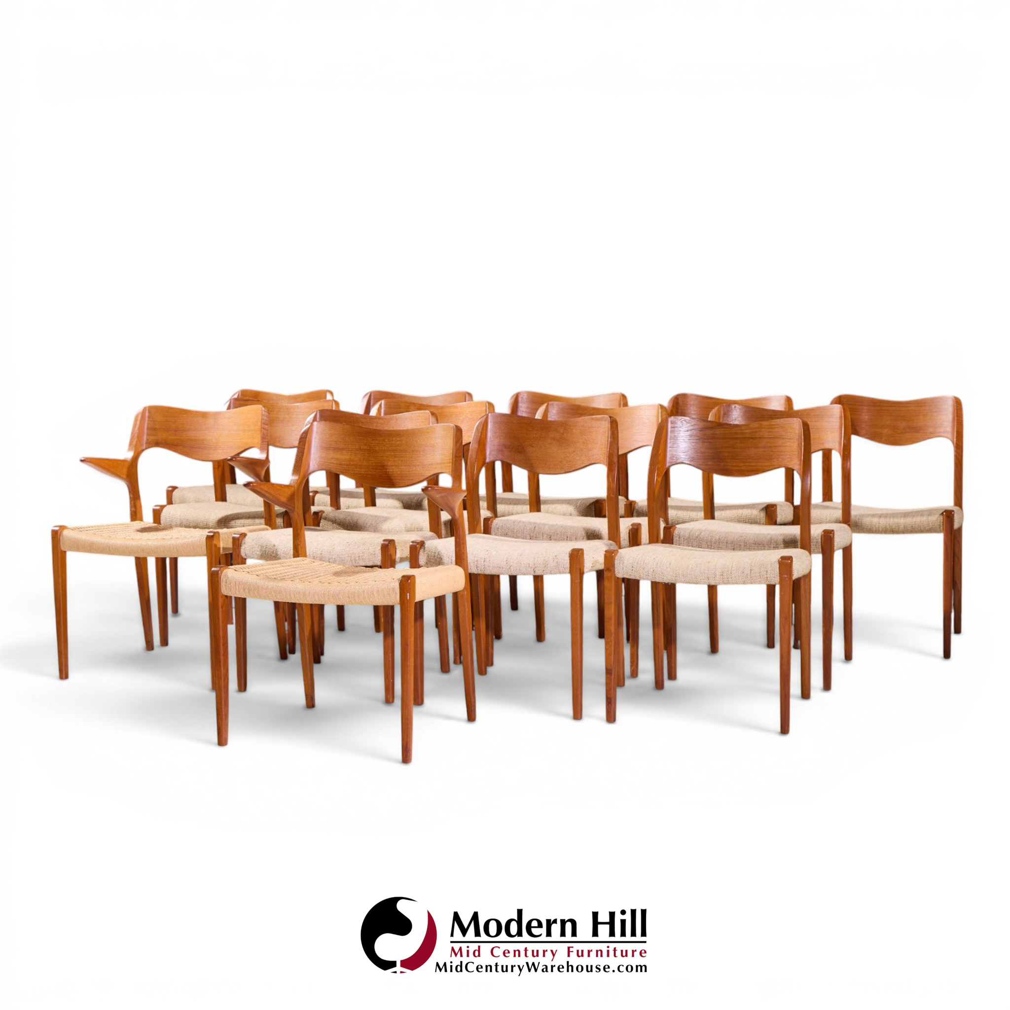 niels moller models 55 and 71 mid century danish teak dining chairs - set of 12