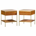 paul mccobb for calvin irwin group model 8714 mid century bleached mahogany, cane, brass and travertine nightstand - pair