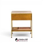 paul mccobb for calvin irwin group model 8714 mid century bleached mahogany, cane, brass and travertine nightstand - pair