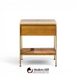 paul mccobb for calvin irwin group model 8714 mid century bleached mahogany, cane, brass and travertine nightstand - pair