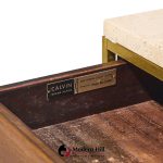 paul mccobb for calvin irwin group model 8714 mid century bleached mahogany, cane, brass and travertine nightstand - pair