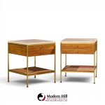 paul mccobb for calvin irwin group model 8714 mid century bleached mahogany, cane, brass and travertine nightstand - pair