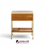 paul mccobb for calvin irwin group model 8714 mid century bleached mahogany, cane, brass and travertine nightstand - pair