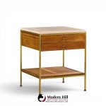 paul mccobb for calvin irwin group model 8714 mid century bleached mahogany, cane, brass and travertine nightstand - pair