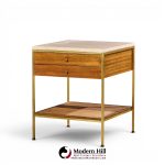 paul mccobb for calvin irwin group model 8714 mid century bleached mahogany, cane, brass and travertine nightstand - pair