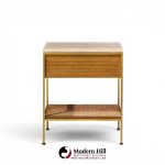 paul mccobb for calvin irwin group model 8714 mid century bleached mahogany, cane, brass and travertine nightstand - pair