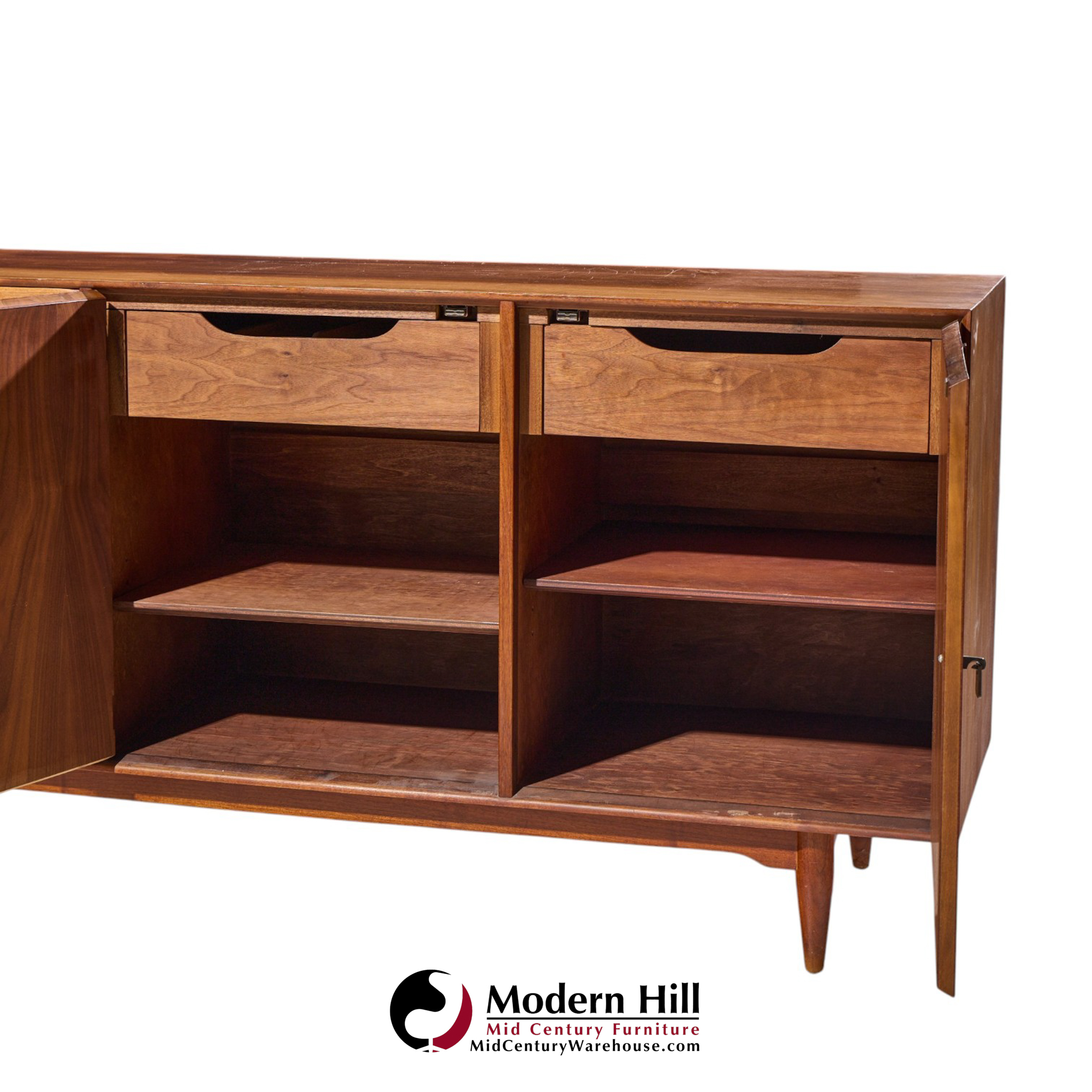 ramseur harlequin mid century walnut credenza and hutch