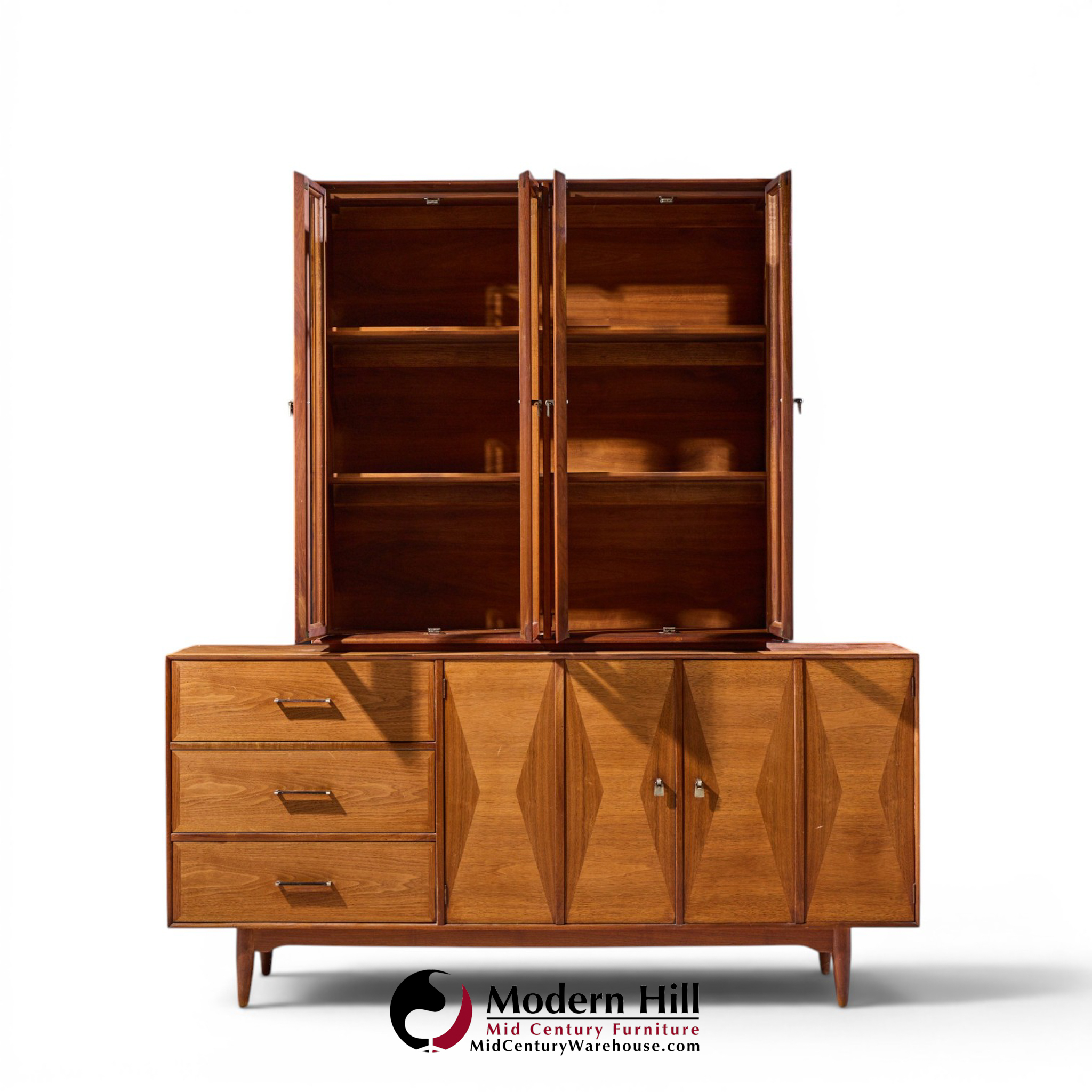 ramseur harlequin mid century walnut credenza and hutch