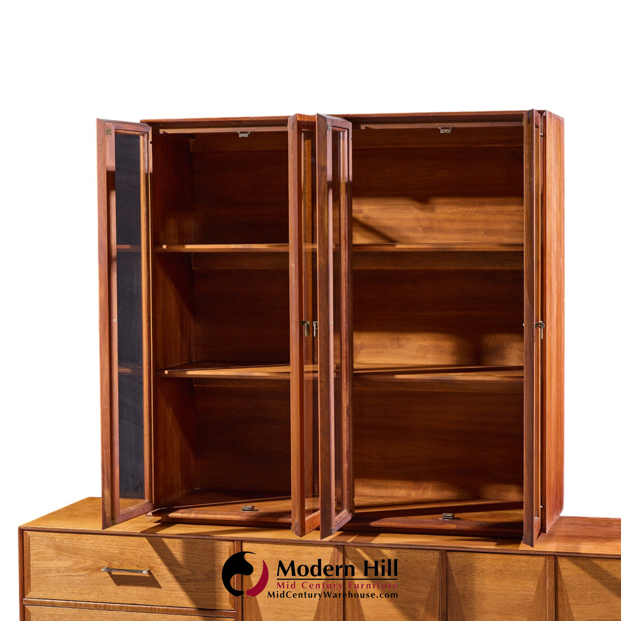 ramseur harlequin mid century walnut credenza and hutch