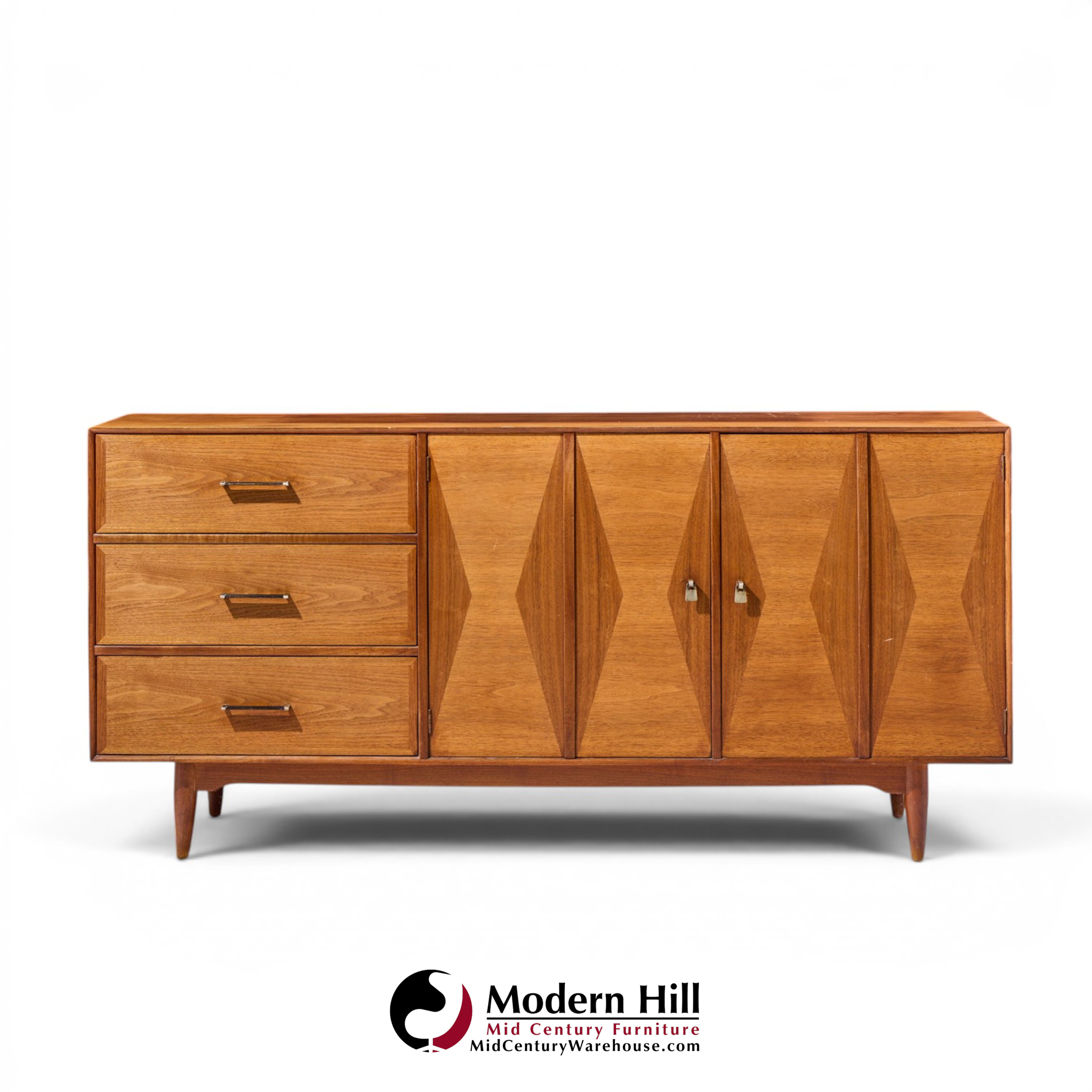 ramseur harlequin mid century walnut credenza and hutch